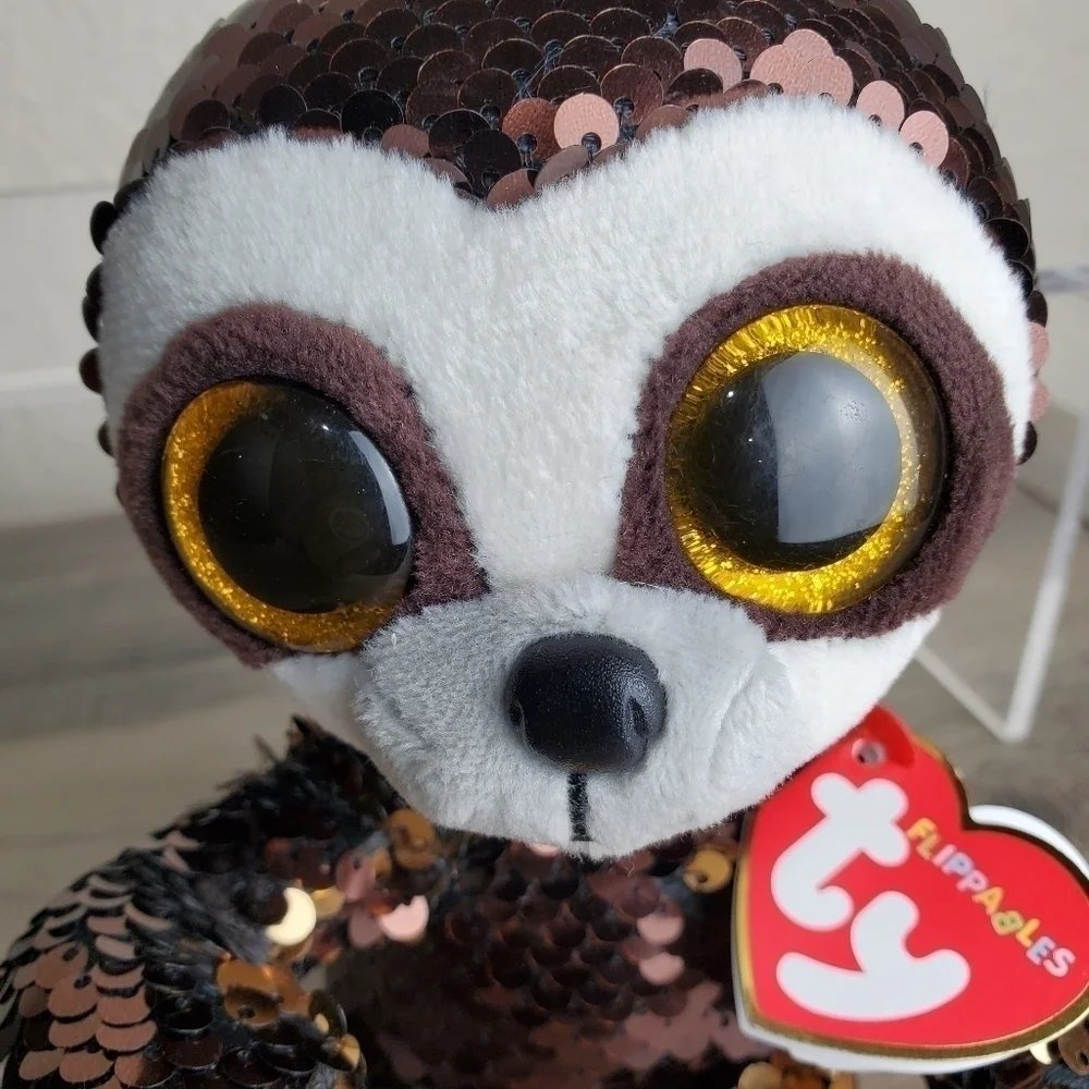 TY Flippables Limited Collection Dangler the Sloth Brown Gold Sequins Plush 6